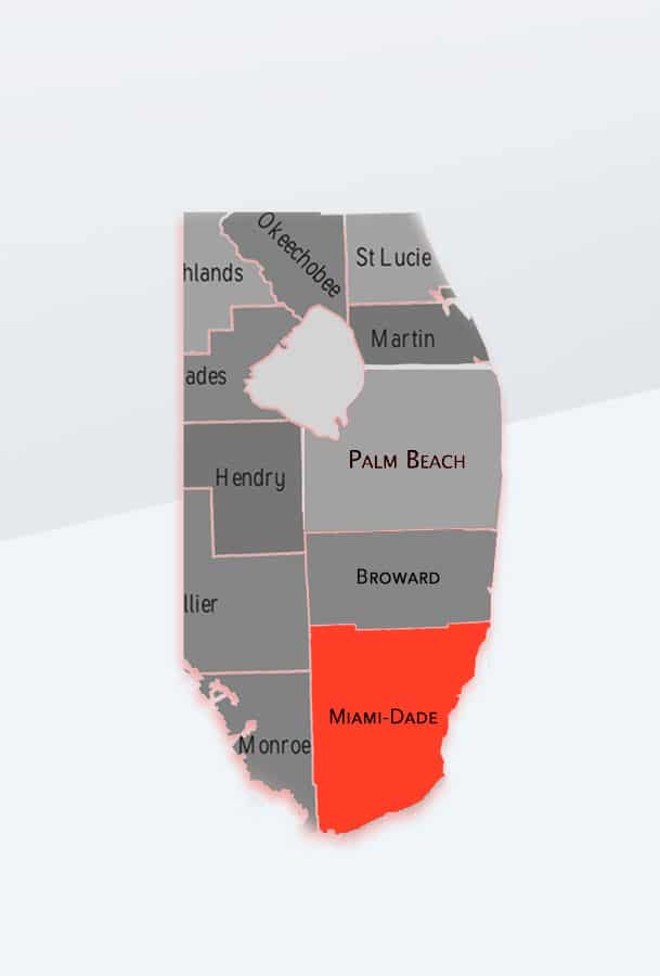 South Florida Map with Miami-Dade County Highlighted in Red